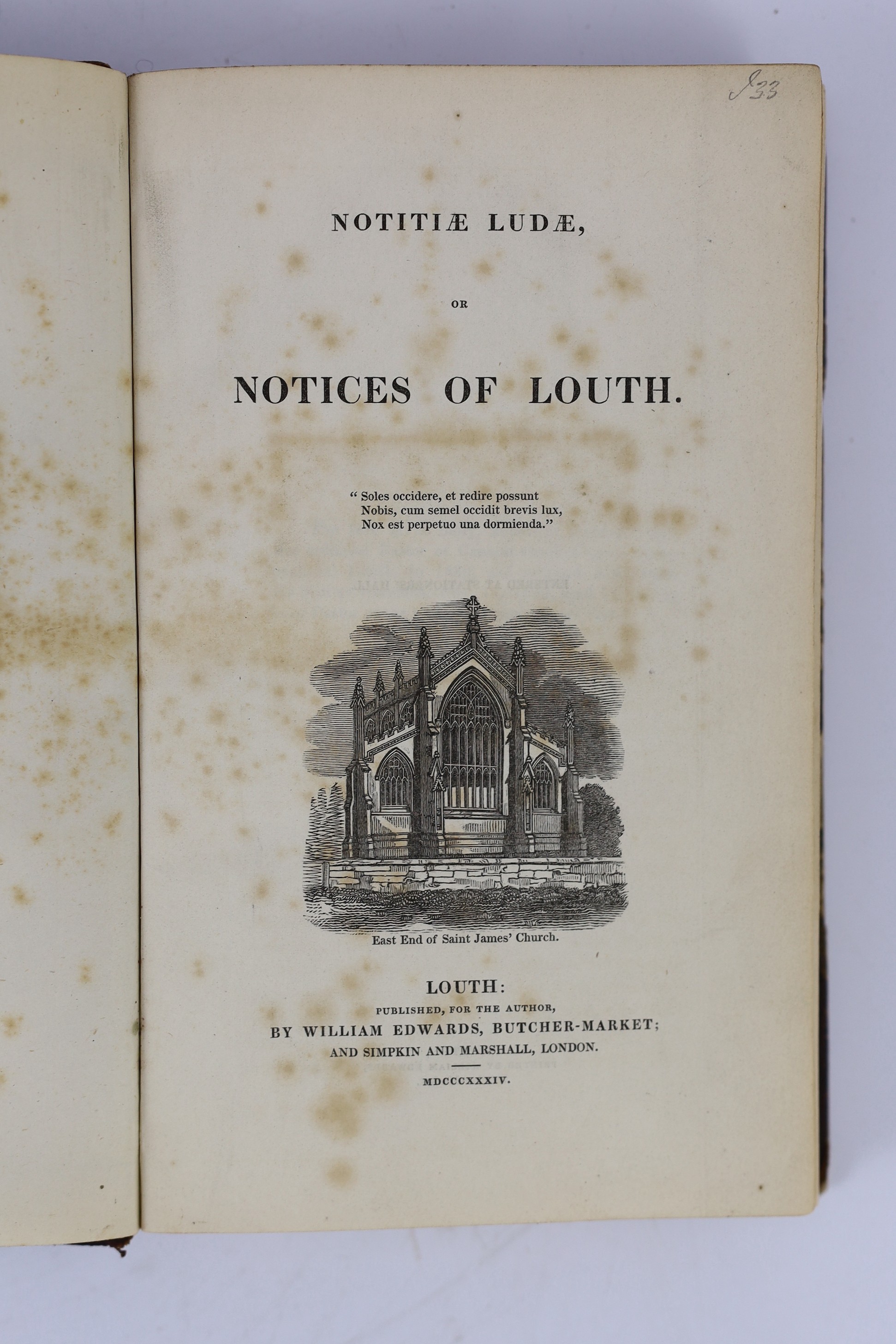 LINCS: Weir, George - Historical and Descriptive Sketches of the Town and Soke of Horncastle ... and of several places adjacent. 2 d-page plans and 5 plates, text engravings and coloured geological map